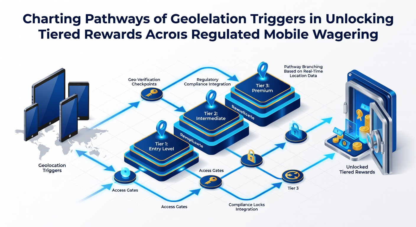 Mobile device screen showing geolocation verification unlocking progressive reward tiers in a wagering app
