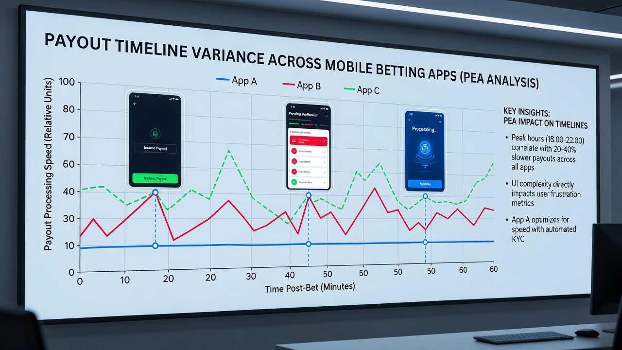 Data visualization charts showing payout completion rates across various mobile betting apps during peak hours