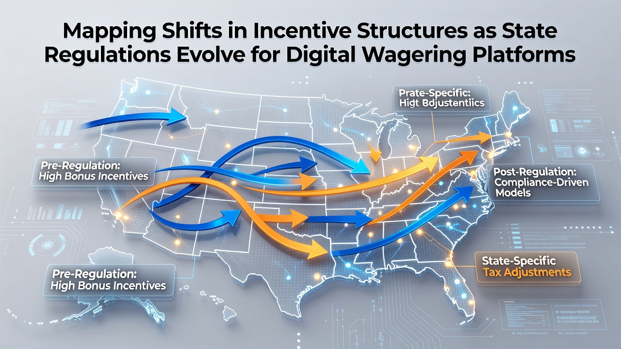 Visual representation of evolving digital wagering incentive structures across regulated US states