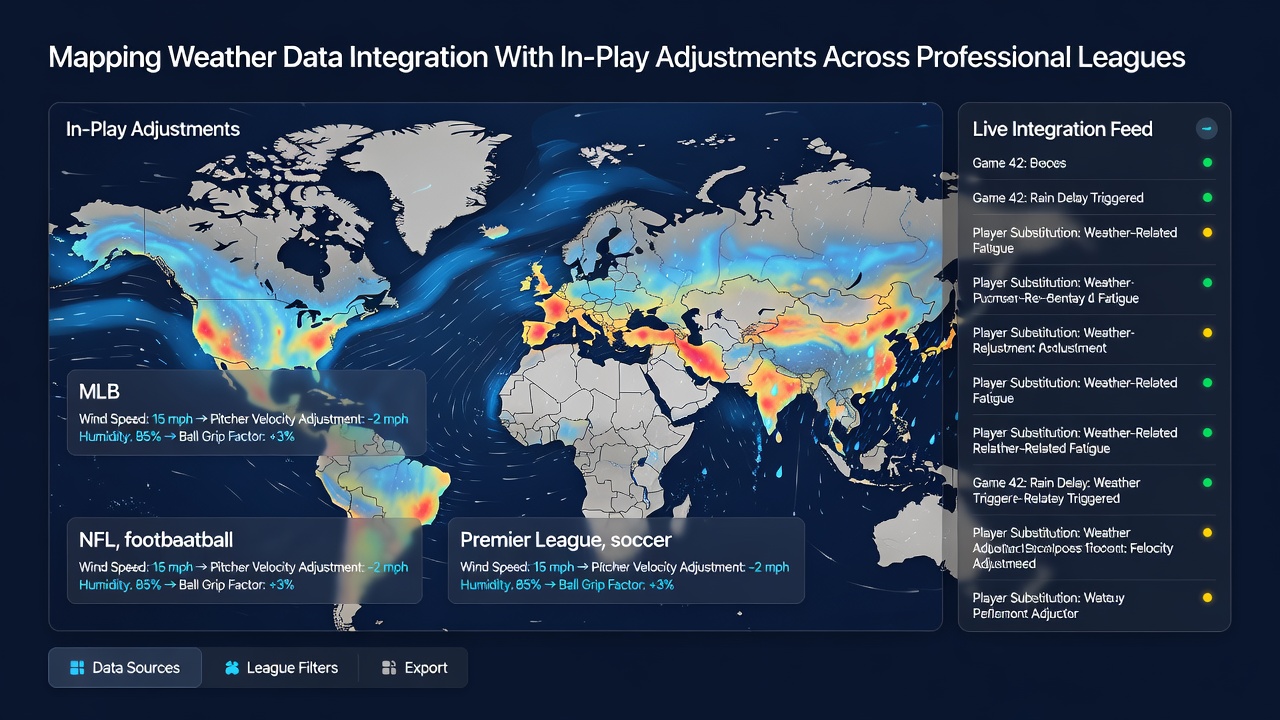 In-play adjustment interface displaying weather overlays for live sports events