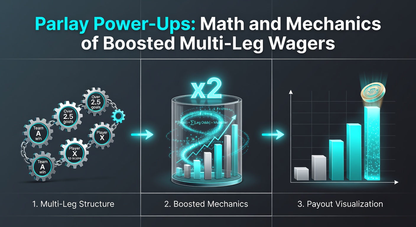 Dynamic graphic showing multiple bet legs stacking up like building blocks into a boosted parlay payout explosion
