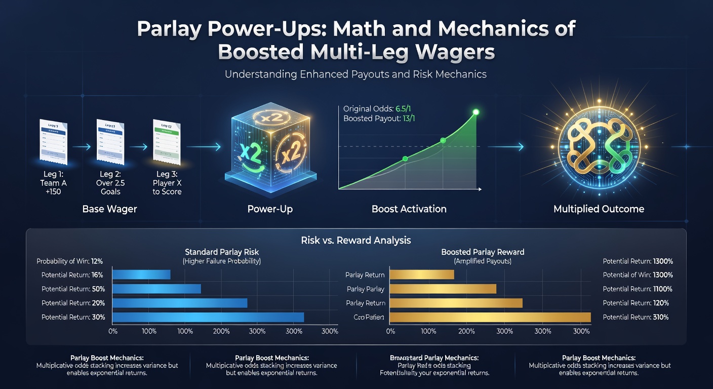 Detailed chart displaying probability curves and payout multipliers for standard vs. boosted four-leg parlays across various odds