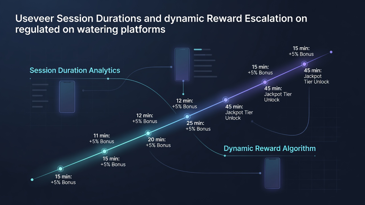 Mobile wagering interface showing session duration metrics and reward escalation tiers on a regulated betting app