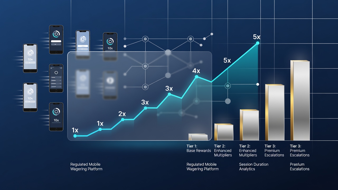 Data visualization dashboard displaying correlations between mobile session lengths and escalating reward structures in wagering apps