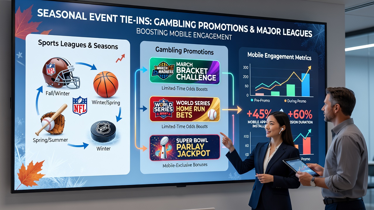 Data visualization of mobile engagement spikes during league-tied gambling promotions across multiple sports seasons