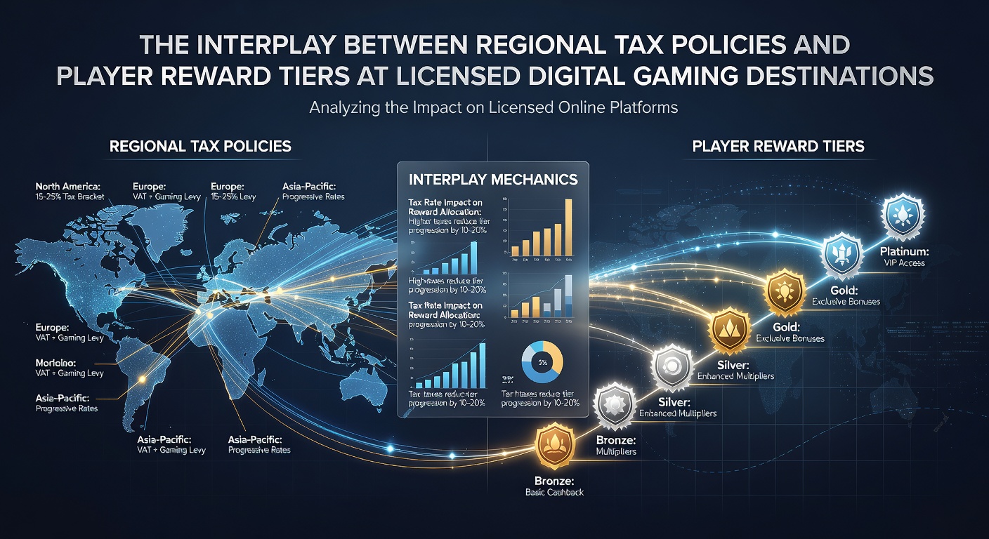 Infographic displaying how tax rates across regions influence player loyalty program structures and tier benefits at licensed online gaming platforms