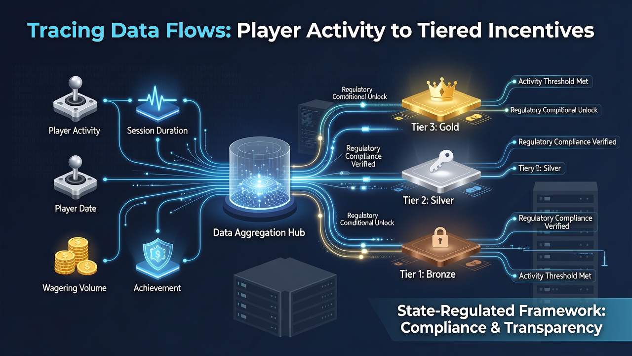 Flowchart illustrating connections between player betting patterns and automated tiered incentive releases