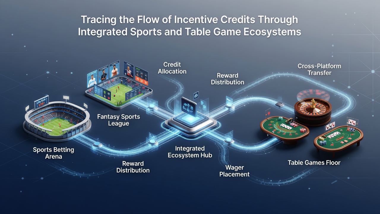 Flowchart illustrating real-time data exchange between sports betting servers and table game floor systems for incentive credit tracking